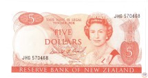 Новая Зеландия 5 долларов 1981 - 1992 г. «Новозеландский туи»  UNC Достаточно редкая!
