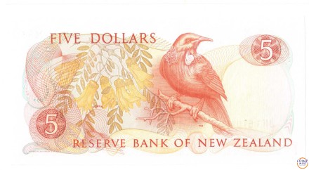 Новая Зеландия 5 долларов 1981 - 1992 г. «Новозеландский туи» UNC Достаточно редкая!
