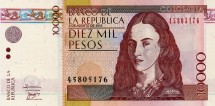 Колумбия 10000 песо 2001-2011  Поликарпа Салавариетта UNC 