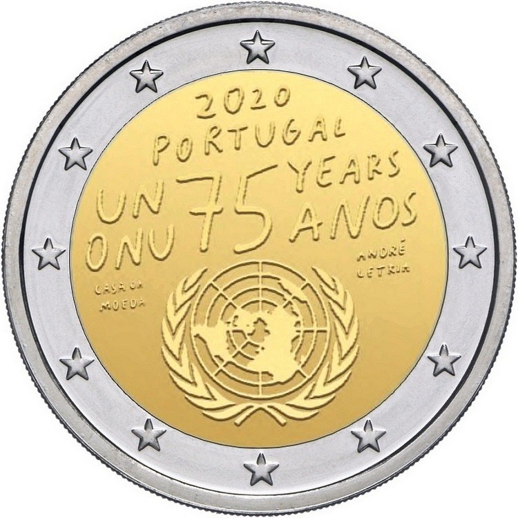 Португалия 2 евро 2020 ООН 75 лет