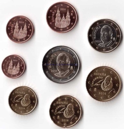 Испания Годовой набор из 8 евро-монет 2014 г.  