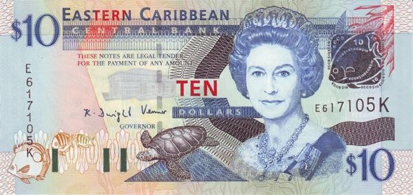 Восточные Карибы 10 долларов 2003 г. (литер. К-Сент-Китс) UNC  