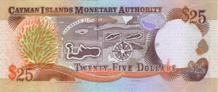 Каймановы острова 25 долларов 2003 г «Карта Каймановых островов» UNC