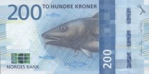 Норвегия 200 крон 2016 г  /Треска/  UNC   
