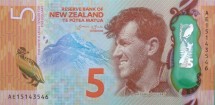 Новая Зеландия 5 долларов 2015 Первый покоритель Эвереста Эдмунд Хиллари  UNC / Пластиковая коллекционная купюра 