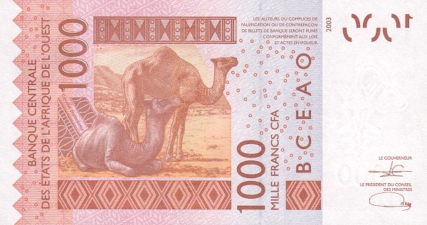 Нигер 1000 франков КФА 2021 г. Верблюды UNC