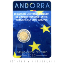 Андорра 2 евро 2022 / 10 лет валютному соглашению между Андоррой и ЕС  в коинкарте!        