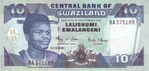Свазиленд 10 лилангени 2001-2006 г Портрет короля Мсвати III  UNC 