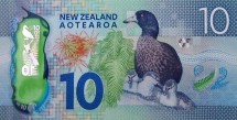 Новая Зеландия 10 долларов 2015 Кейт Шеппард. Синие утки  UNC / Пластиковая коллекционная купюра
