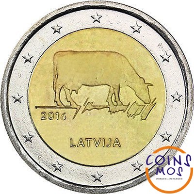 Латвия 2 евро 2016 г  Корова