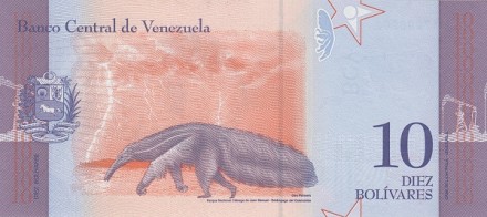 Венесуэла 10 боливаров 2018 г. Гигантский муравьед /Myrmecophaga tridactyla/ UNC