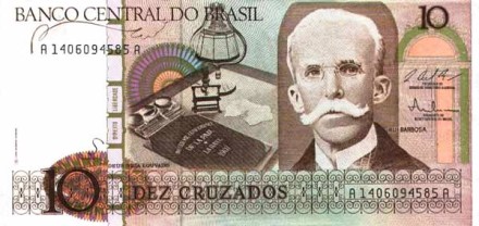 Бразилия 10 крузадо 1986 - 1988 г писатель Руй Барбоза ди Оливейра UNC