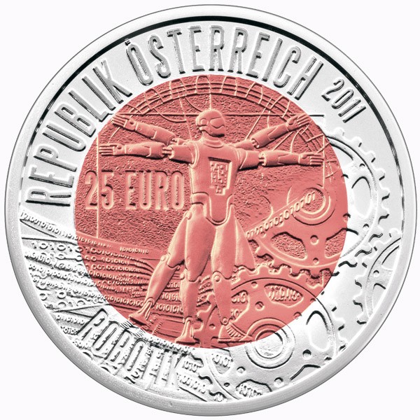 Австрия 25 евро 2011 г «Роботизация»  Ниобий+серебро  