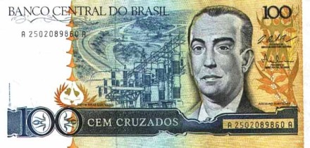 Бразилия 100 крузейро 1986-1988 г  президент Жуселину Кубичек ди Оливейра  UNC  