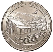США 25 центов 2014 Национальный парк Грейт-Смоки-Маунтинс  P  / UNC  