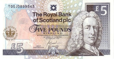 Шотландия 5 фунтов 2002 Золотой юбилей королевы Елизаветы II (1952-2002) UNC